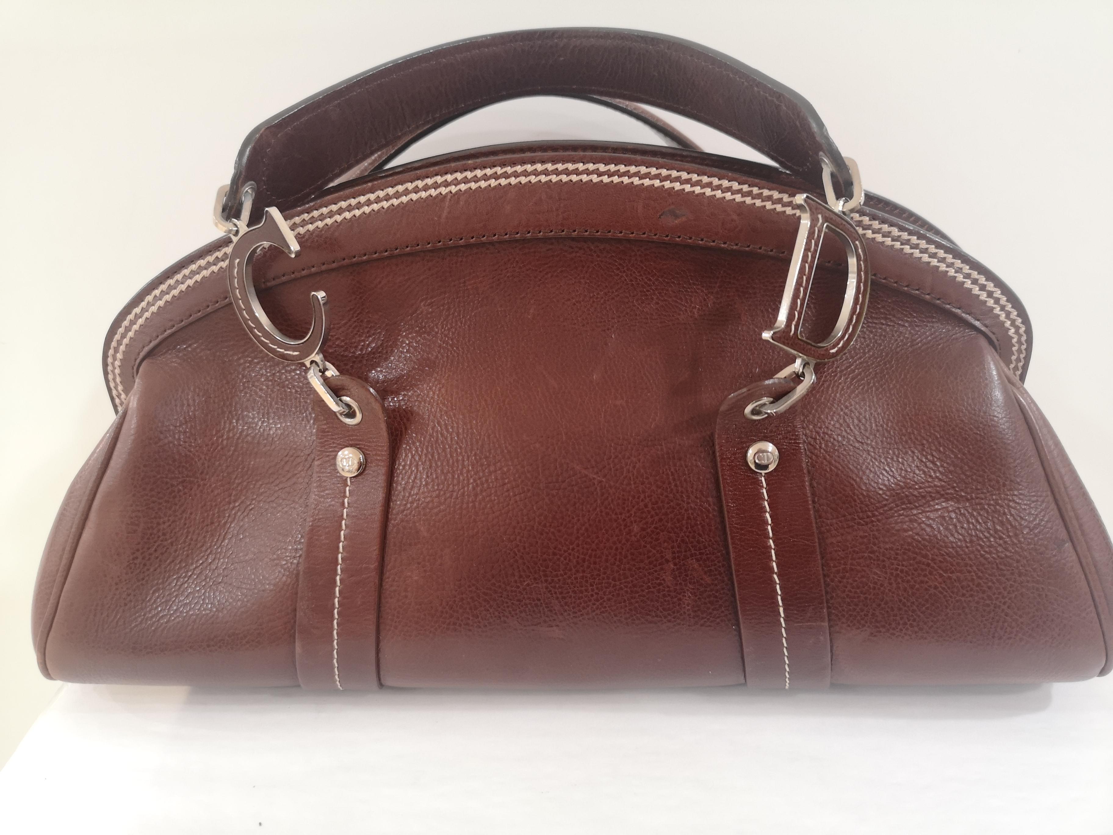 Christian Dior Brown Leather flowers frame satchel /  handbag 1