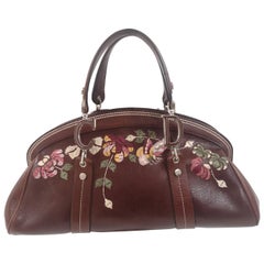 Vintage Christian Dior Brown Leather flowers frame satchel /  handbag