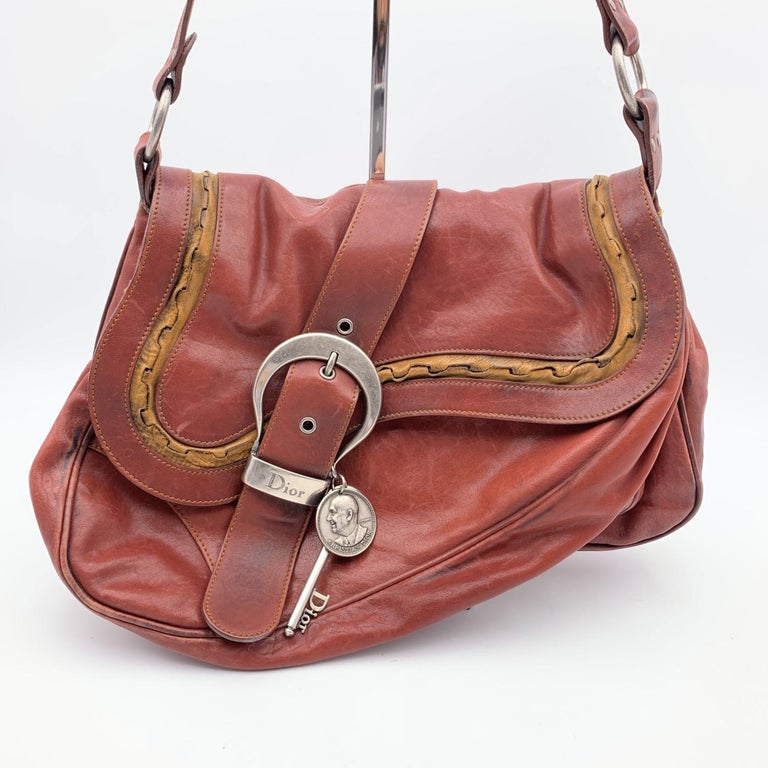 Christian Dior Brown Leather Gaucho Double Saddle Large Bag For Sale at