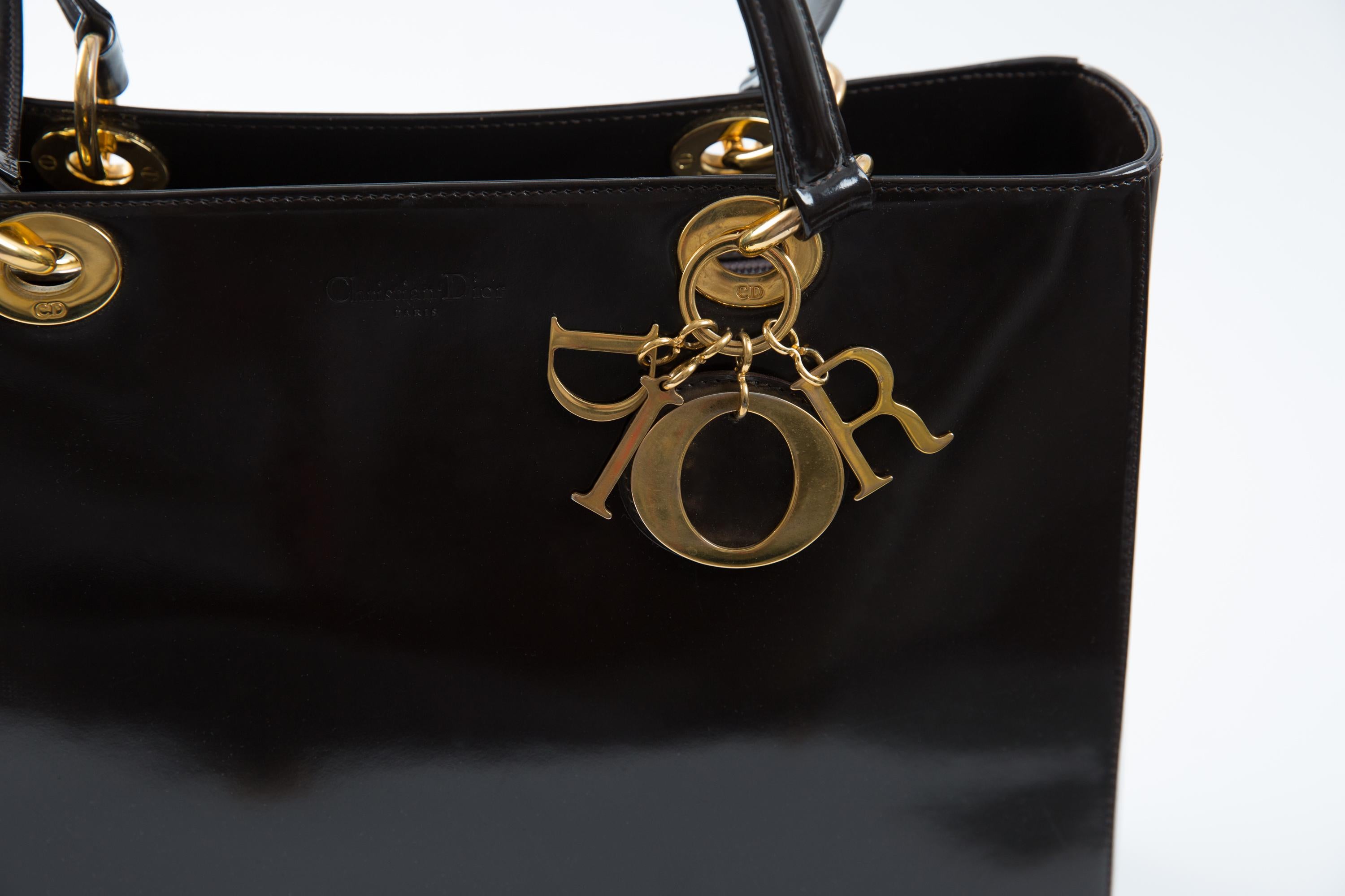 Black Christian Dior Brown Leather Lady Dior Bag