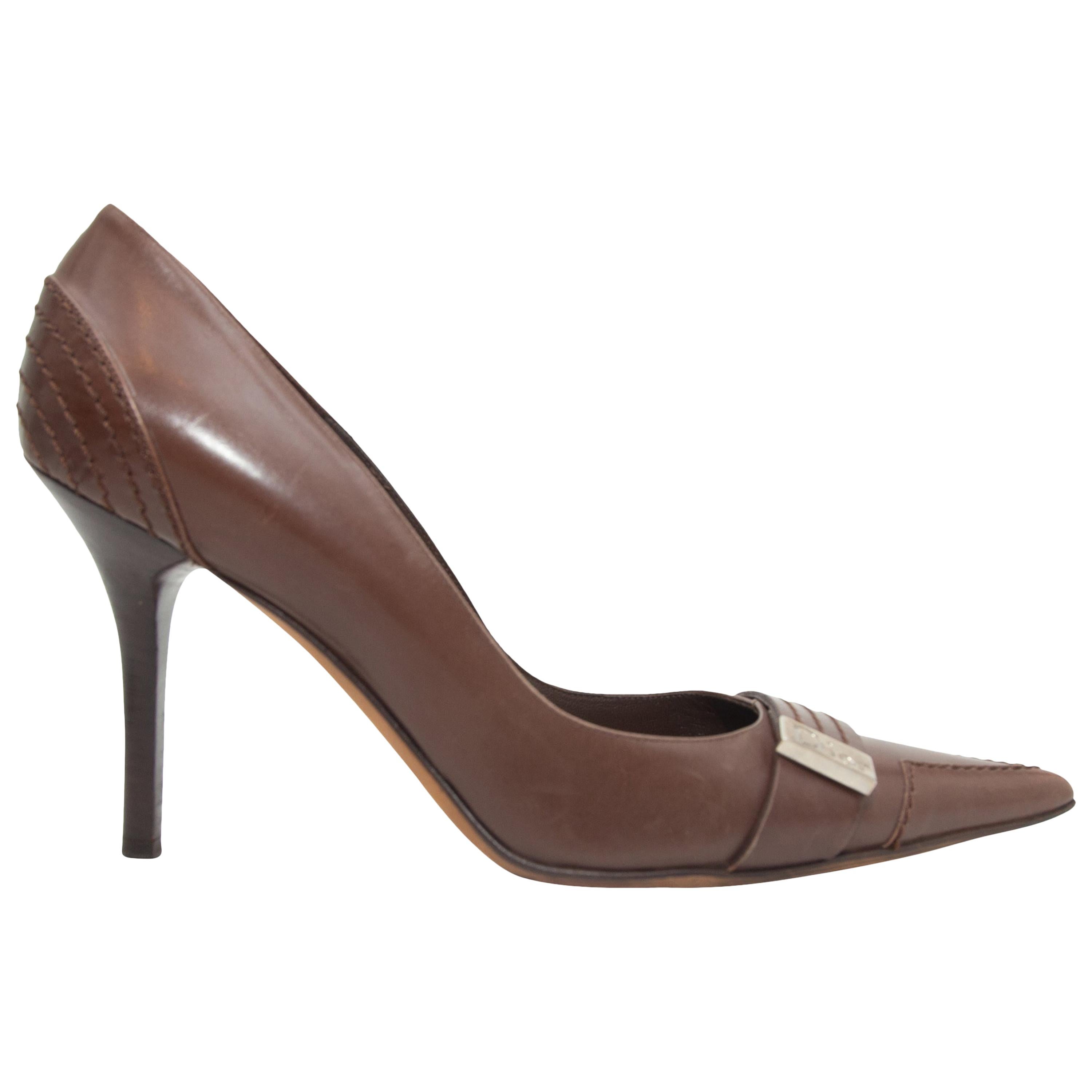 Christian Dior Brown Leather Pointed-Toe Pumps