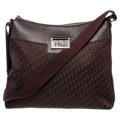 Christian Dior Braune Trotteur Große Crossbody-Tasche aus Leder mit Segeltuch, goldfarben