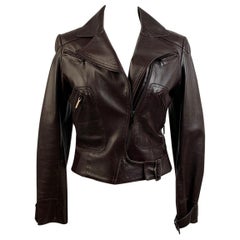 Christian Dior Brown Leather Women Biker Jacket Size 36