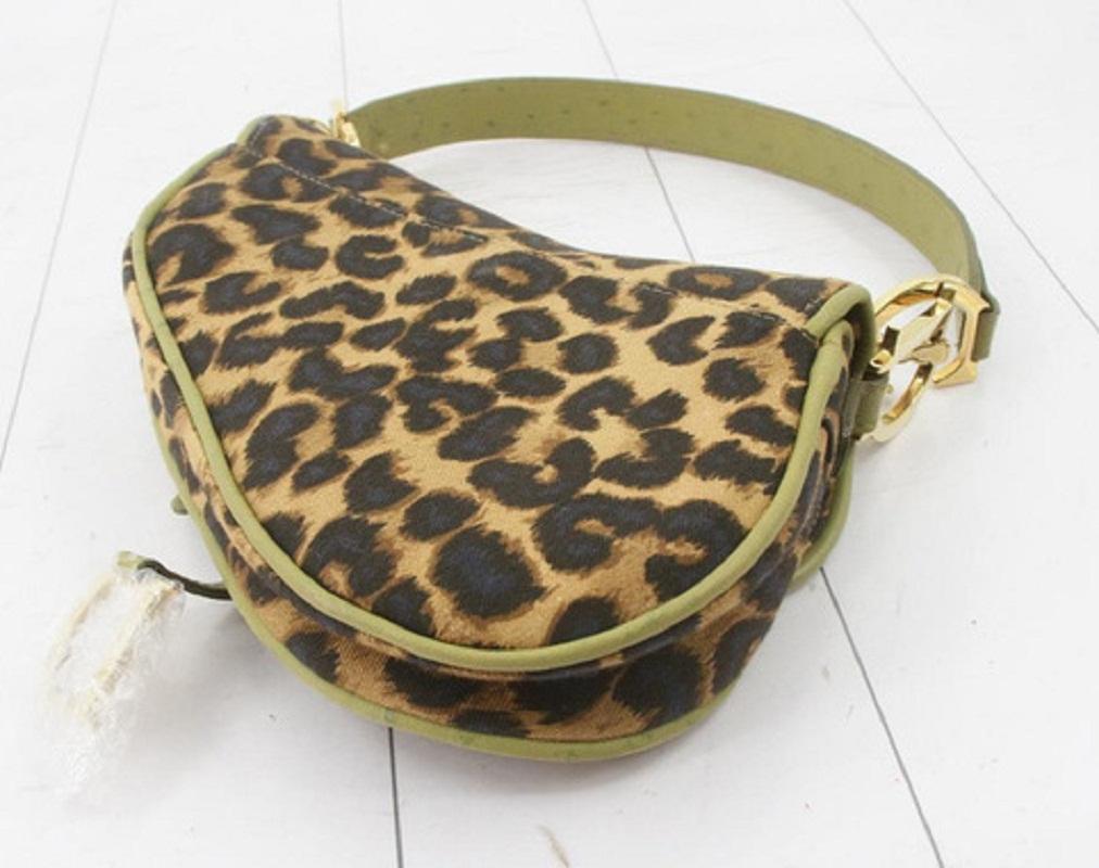 Donna Christian Dior - Borsa a tracolla in pelle e tela con stampa leopardo marrone in vendita