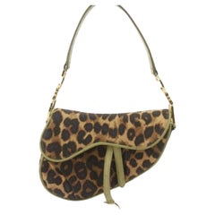 Christian Dior - Borsa a tracolla in pelle e tela con stampa leopardo marrone