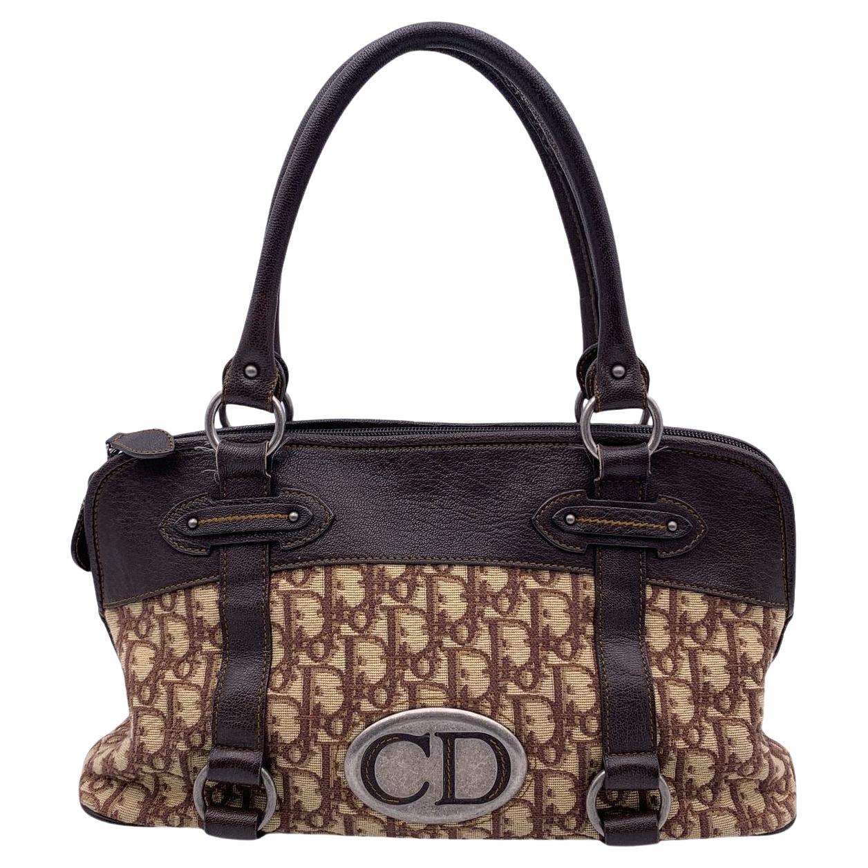 Christian Dior Brown Logo Oblique Canvas Satchel Shoulder Bag en vente