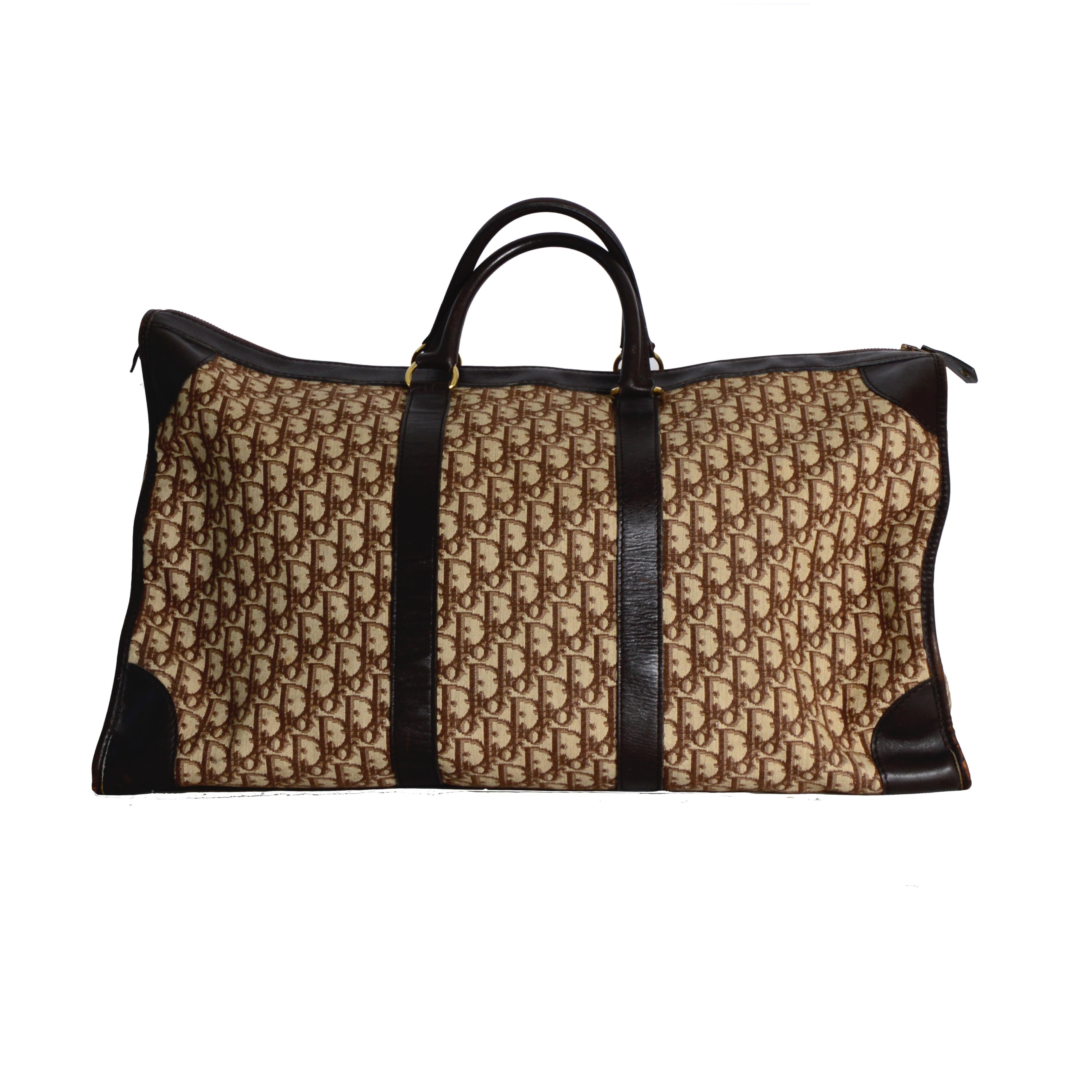 Christian Dior brown monogram canvas & leather vintage 1970s 48h carry-on bag 2
