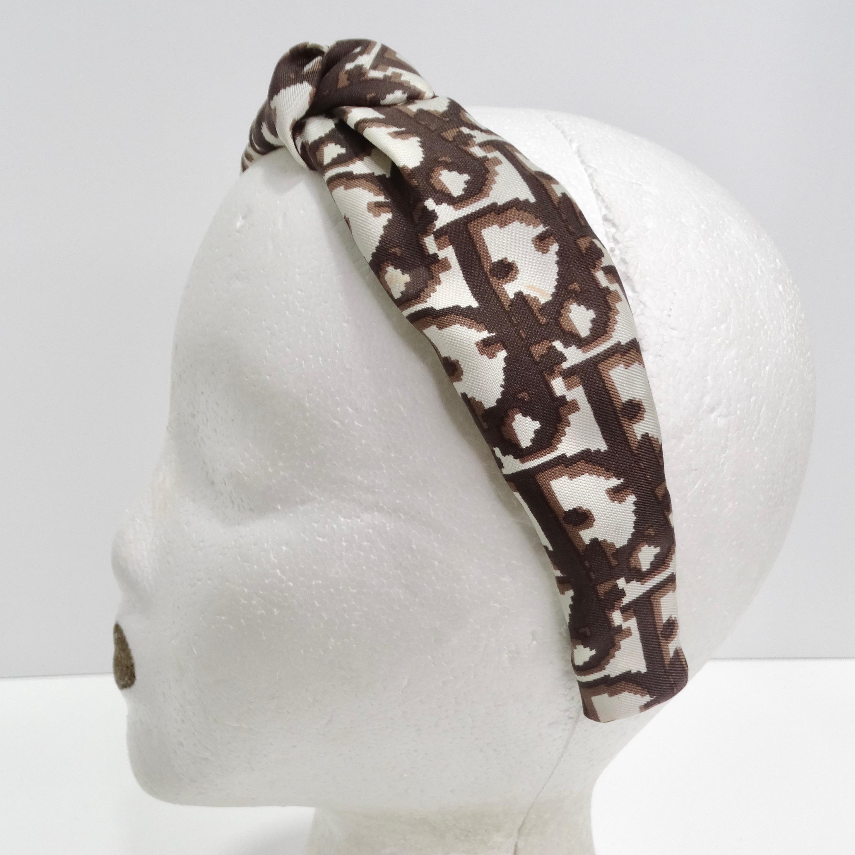 Christian Dior Brown Monogram Knot Headband In Excellent Condition In Scottsdale, AZ