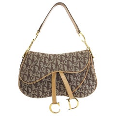 Christian Dior Brown Monogram Logo Double Saddle Bag