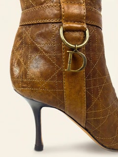 CHRISTIAN DIOR Brown Quilted Knee-High Stiletto Boots circa 2000