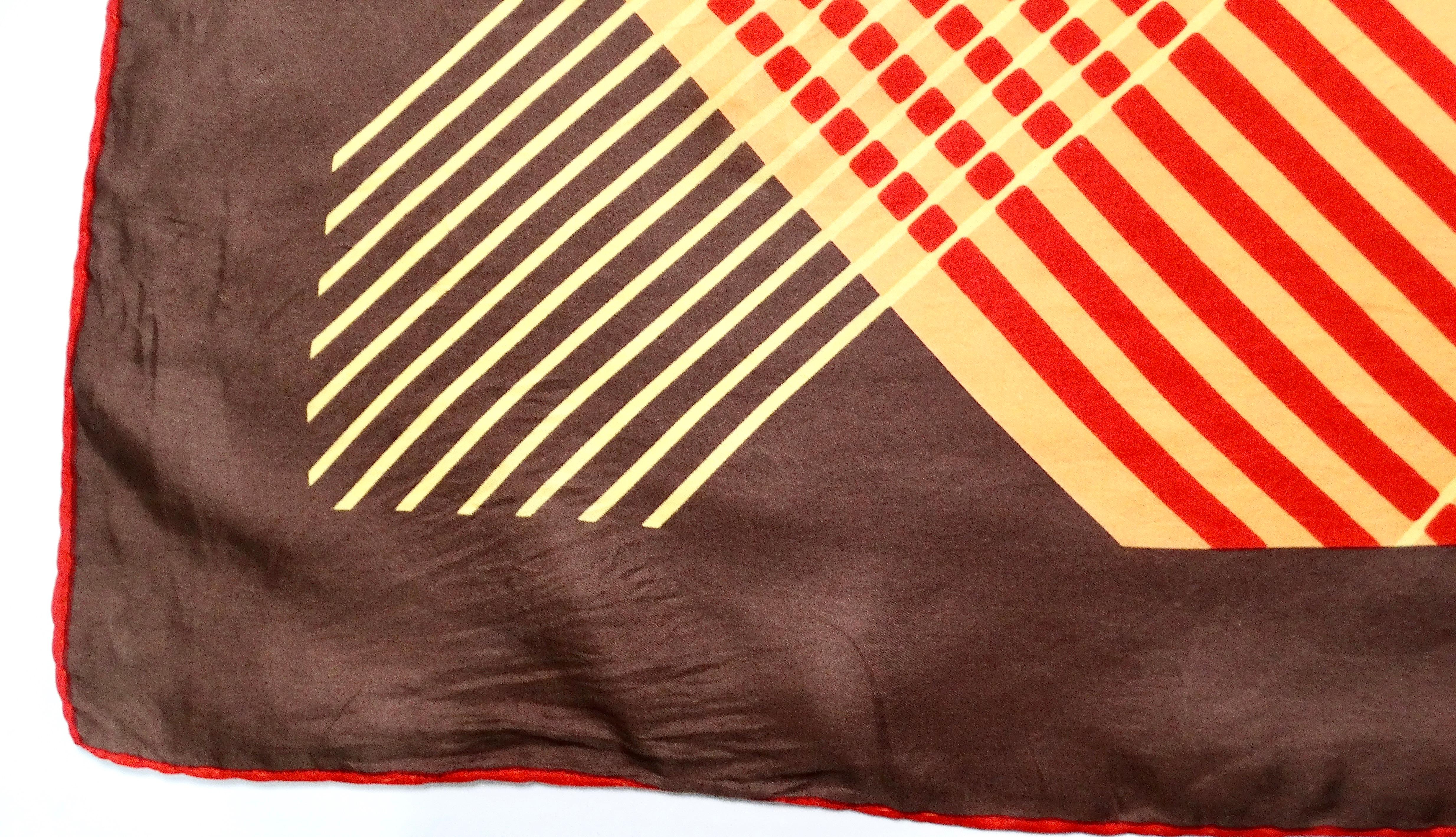 Christian Dior Brown Silk Plaid Print Scarf circa 1970s For Sale 1