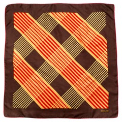 Christian Dior Brown Silk Plaid Print Scarf circa 1970s