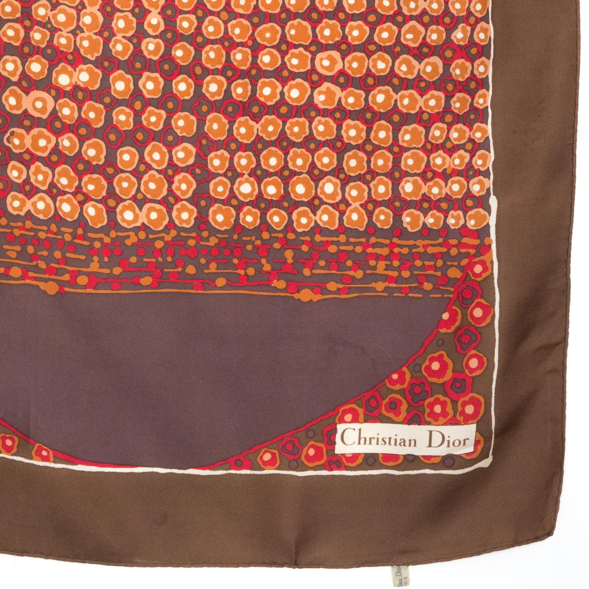 Christian Dior Brown Silk Scarf For Sale 2