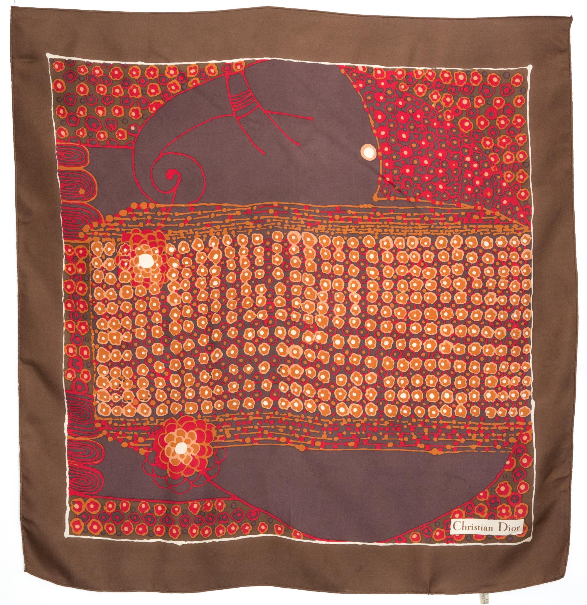 Christian Dior Brown Silk Scarf For Sale 3