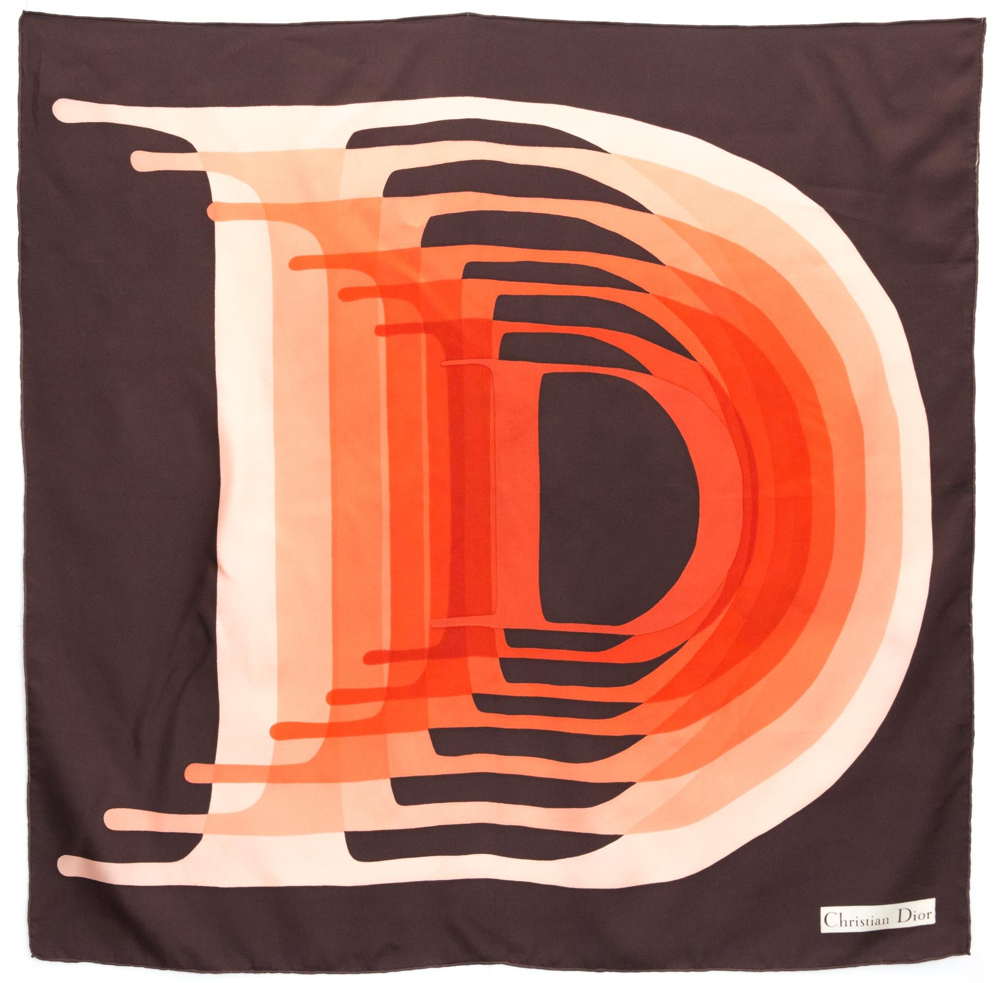 Christian Dior Brown Silk Scarf For Sale 3