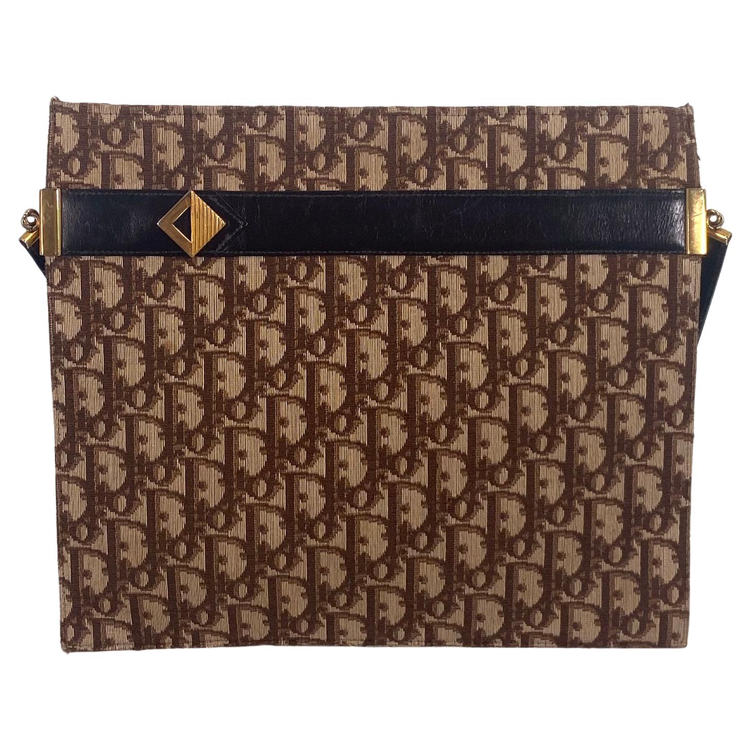 Christian Dior Brown Trotter Shoulder Bag with Rare Initial Applique Vintage 