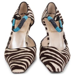 CHRISTIAN DIOR brown & white BEADED ZEBRA CALF HAIR VINTAGE Pumps Shoes 38