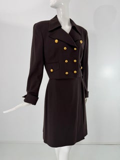 Christian Dior Brown Wool double Breasted Cropped Jacket & Wrap Skirt 1970s NWT