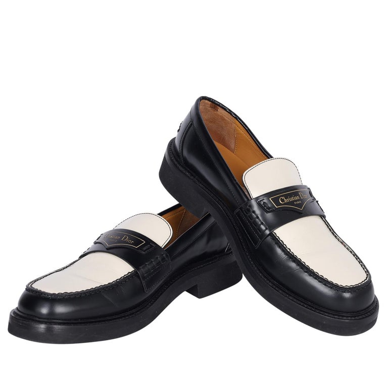 Christian Dior Black White Brushed Calfskin Boy Loafers US 8-8.5