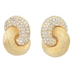Vintage Christian Dior Brushed Gold & Rhinestone Earrings, 1980's