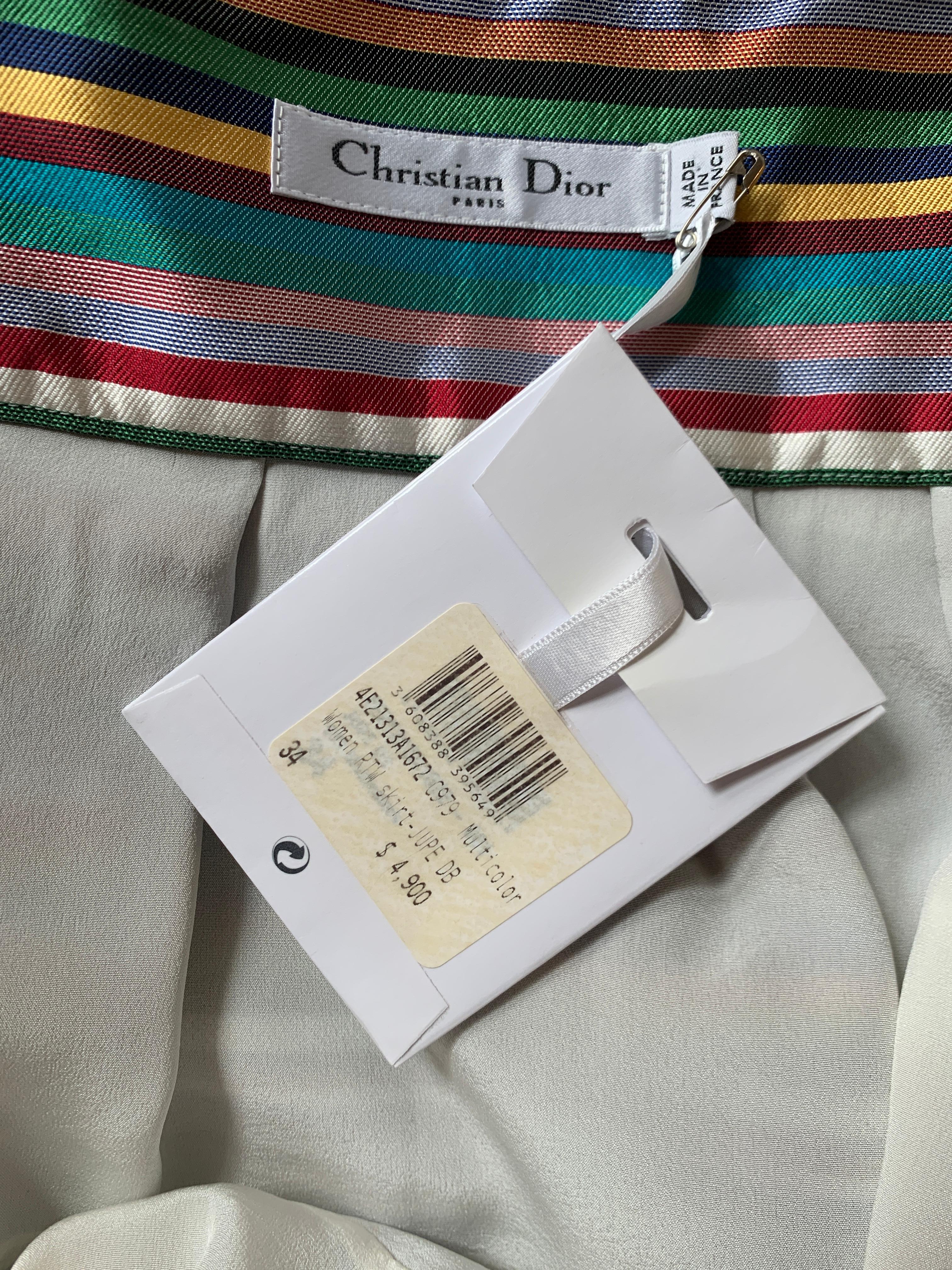 Christian Dior - Jupe longue à rayures en soie multicolore avec bulle, état neuf en vente 3