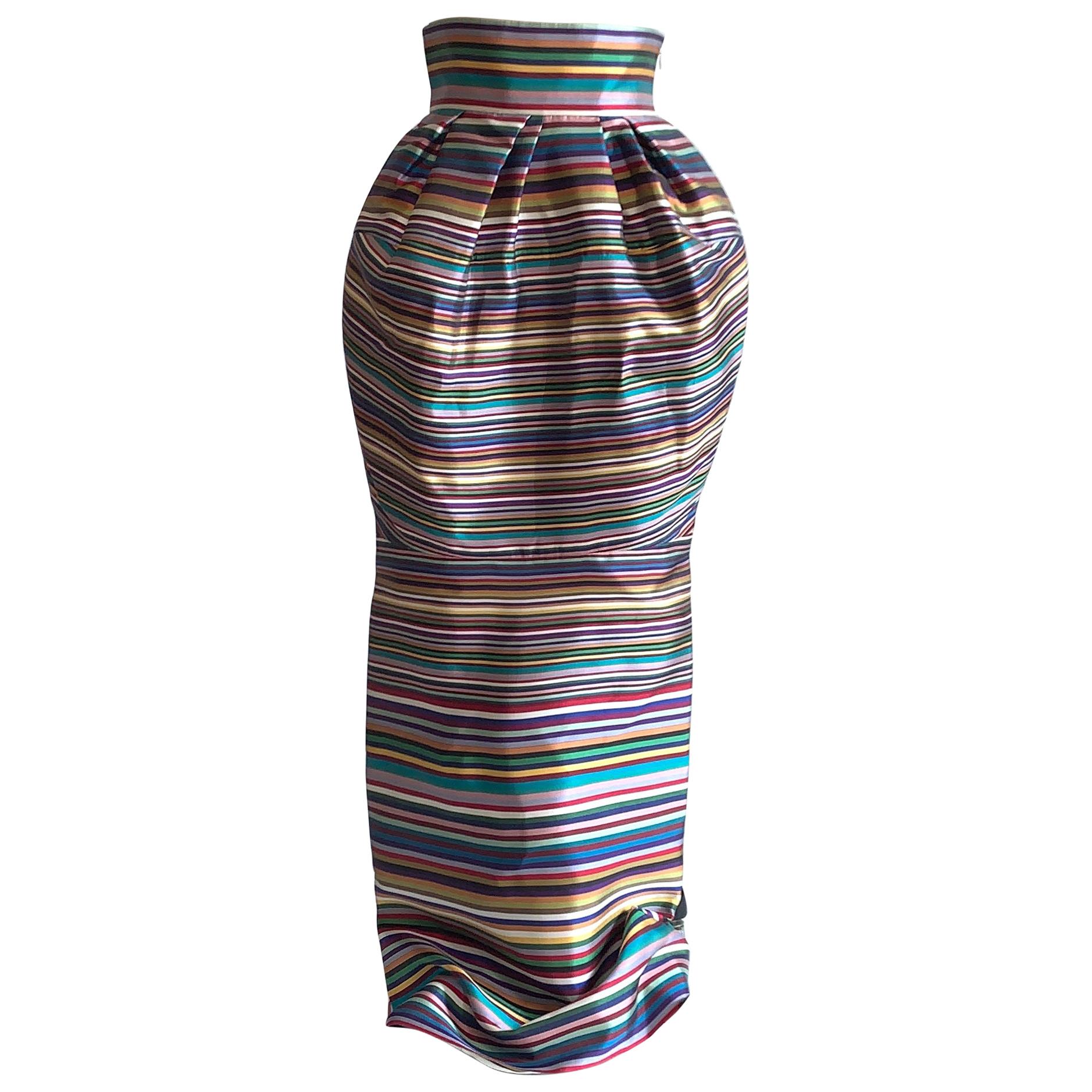 New Christian Dior Bubble Top Multicolor Silk Stripe Maxi Skirt