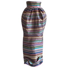 New Christian Dior Bubble Top Multicolor Silk Stripe Maxi Skirt