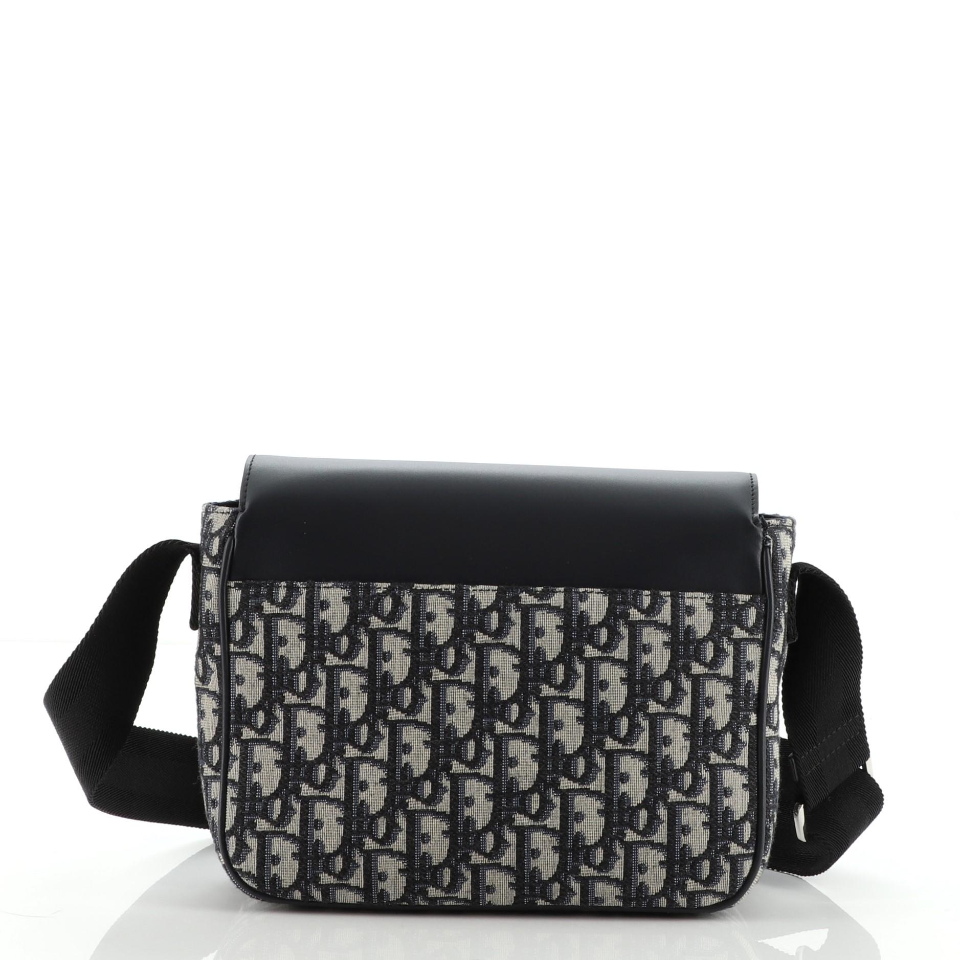 Nero Christian Dior Borsa messenger con fibbia e patta obliqua in tela e pelle di vitello
