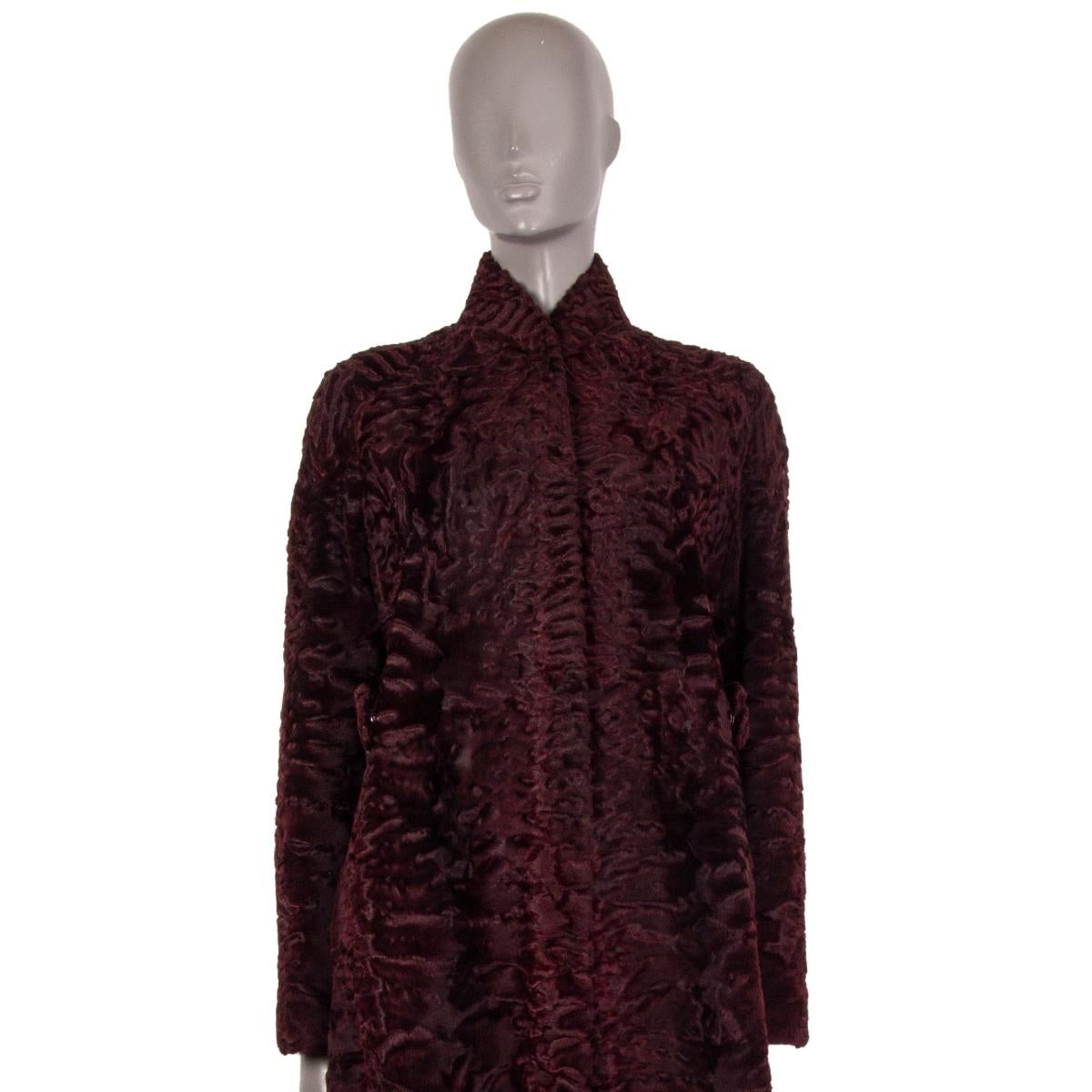 Black CHRISTIAN DIOR burgundy ASTRAKHAN LAMB FUR Coat Jacket 38 S For Sale