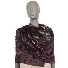 CHRISTIAN DIOR burgundy & black DEVORE VELVET Shawl Scarf