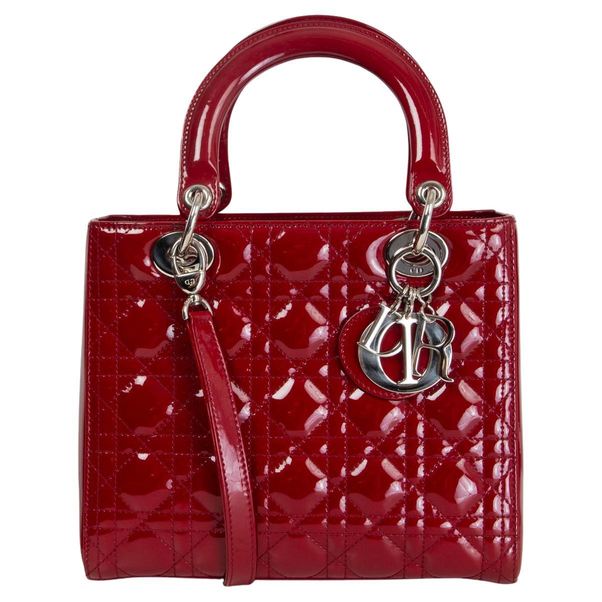 CHRISTIAN DIOR burgundy CANNAGE patent leather LADY DIOR MEDIUM TOTE Bag  For Sale at 1stDibs | testa dior 1950 prezzo, lady dior bag, christian dior  bags price