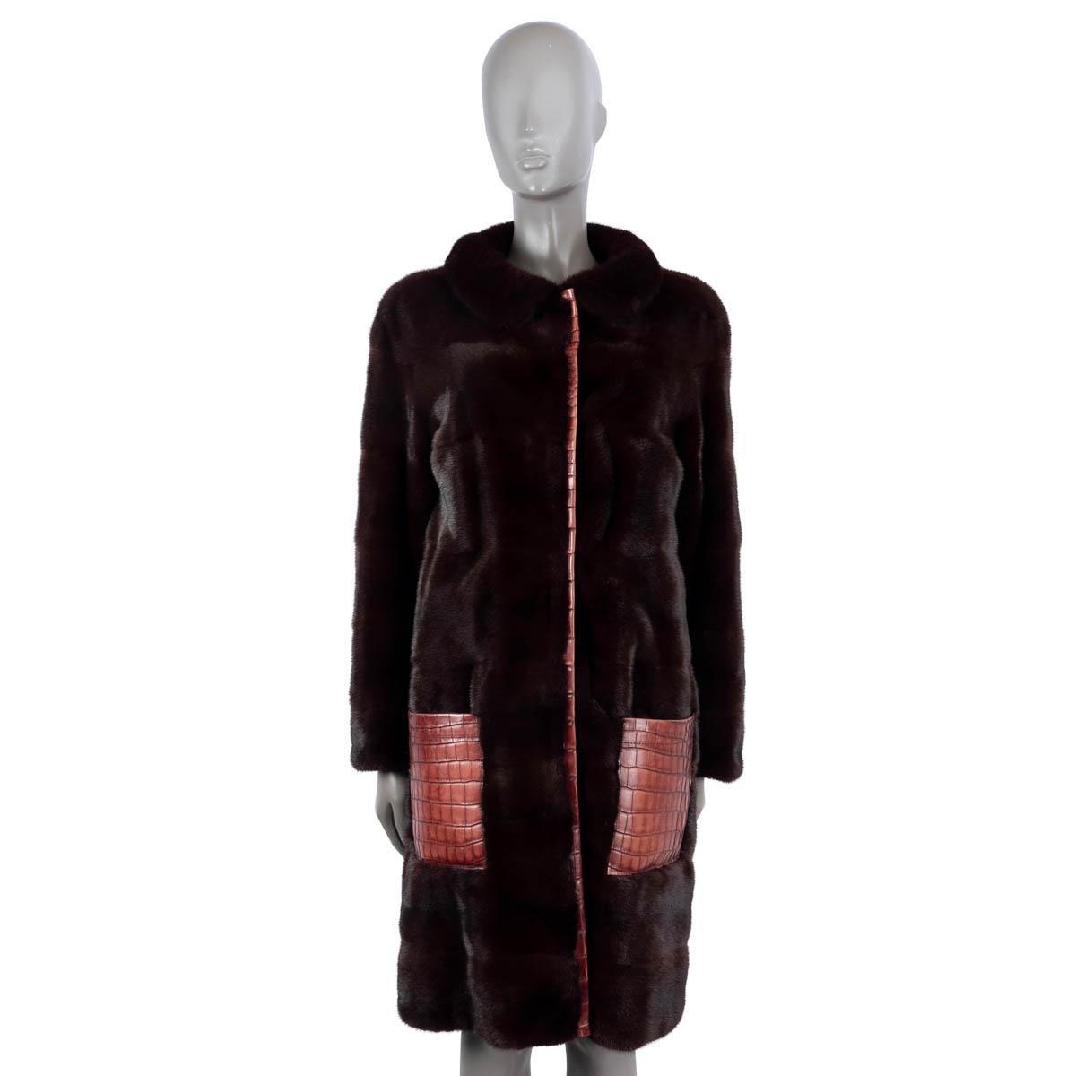 Black CHRISTIAN DIOR burgundy CROC TRIM MINK FUR Coat Jacket 42 L For Sale