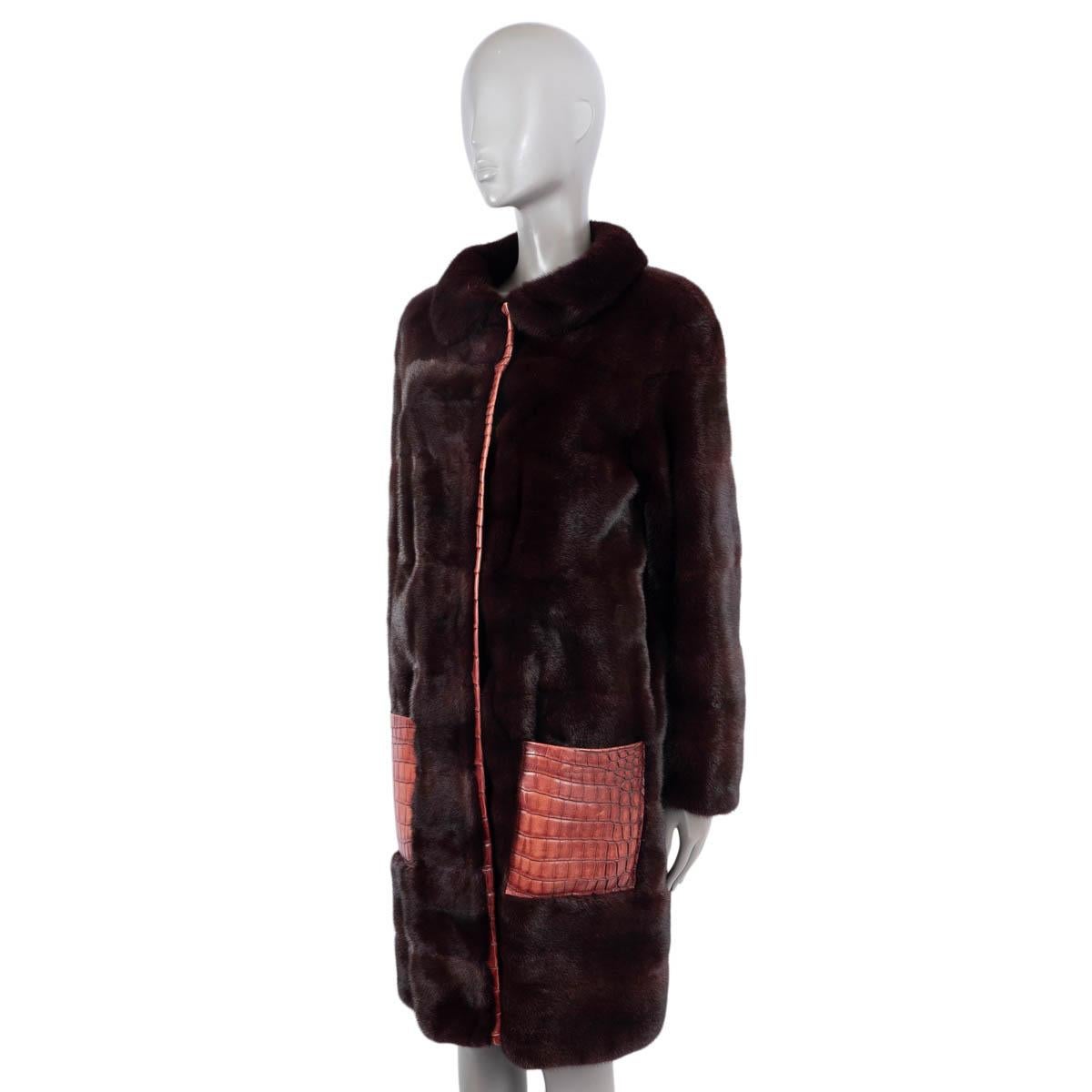 Women's CHRISTIAN DIOR burgundy CROC TRIM MINK FUR Coat Jacket 42 L For Sale