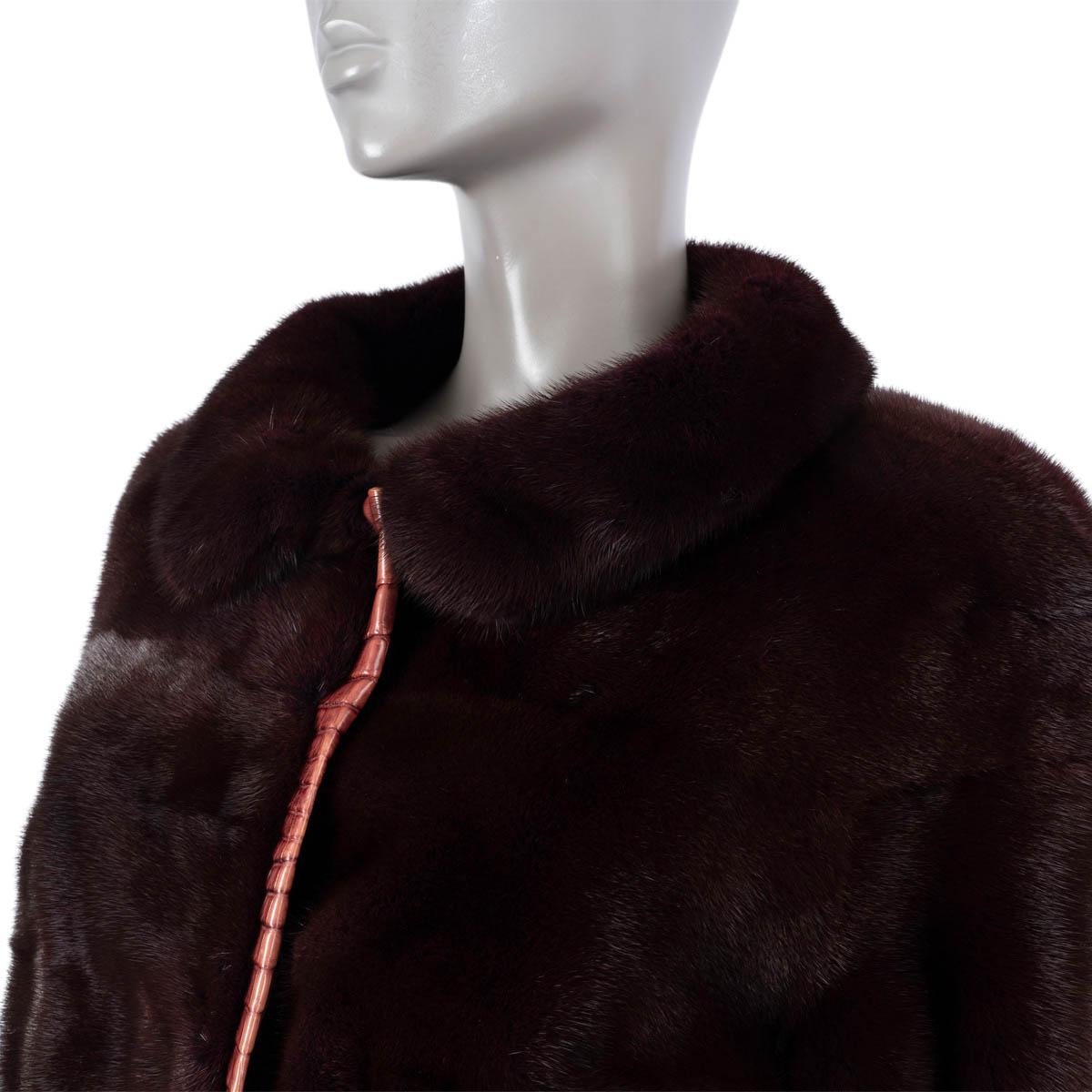 CHRISTIAN DIOR burgundy CROC TRIM MINK FUR Coat Jacket 42 L For Sale 2