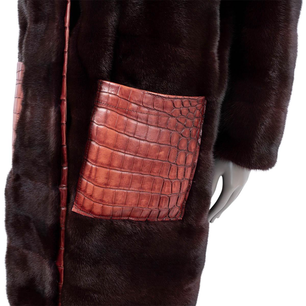 CHRISTIAN DIOR burgundy CROC TRIM MINK FUR Coat Jacket 42 L For Sale 3