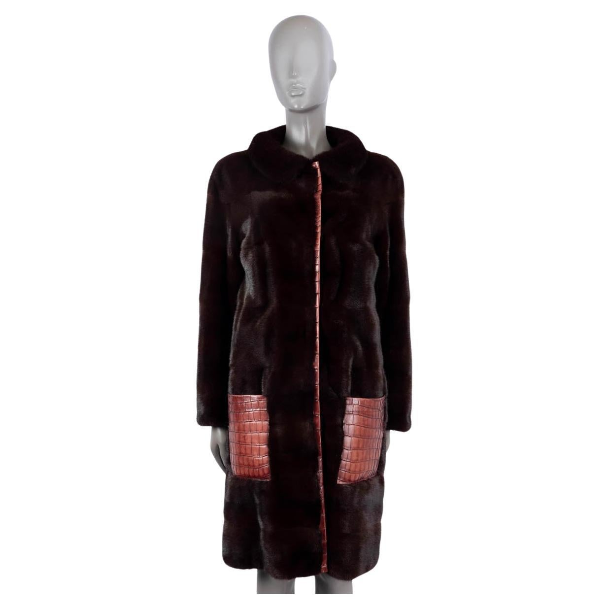CHRISTIAN DIOR burgundy CROC TRIM MINK FUR Coat Jacket 42 L For Sale