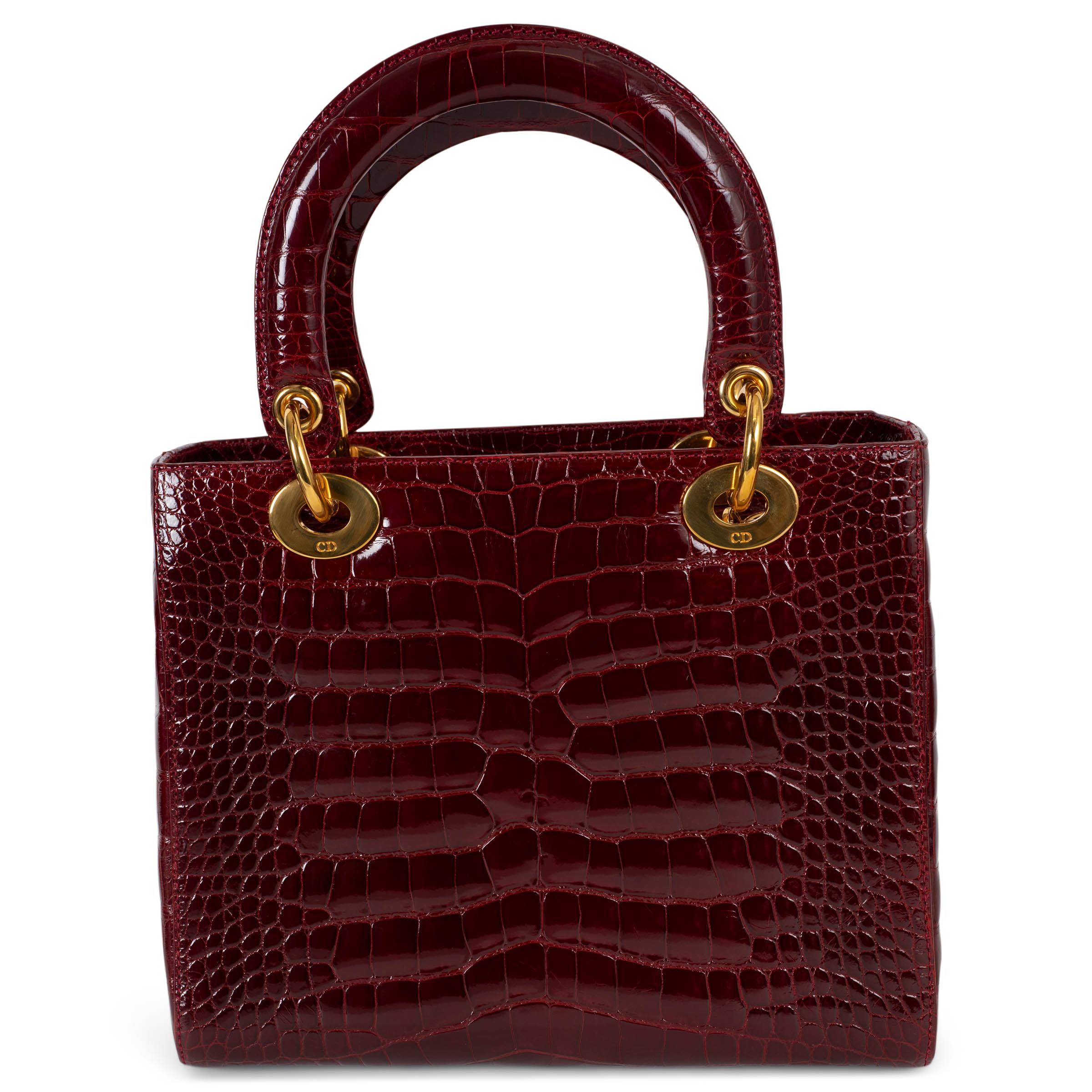 Noir CHRISTIAN DIOR bordeaux CROCODILE LADY DIOR MEDIUM Fourre-tout en vente