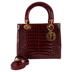 CHRISTIAN DIOR bordeaux CROCODILE LADY DIOR MEDIUM Fourre-tout