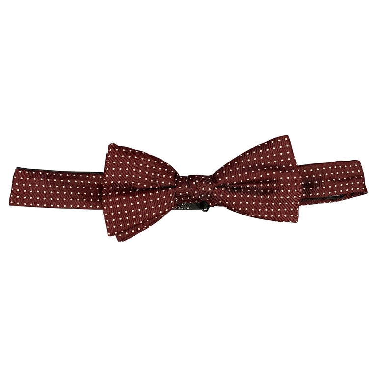 CHRISTIAN DIOR Burgundy Dot Print Silk Bow Tie For Sale at 1stDibs