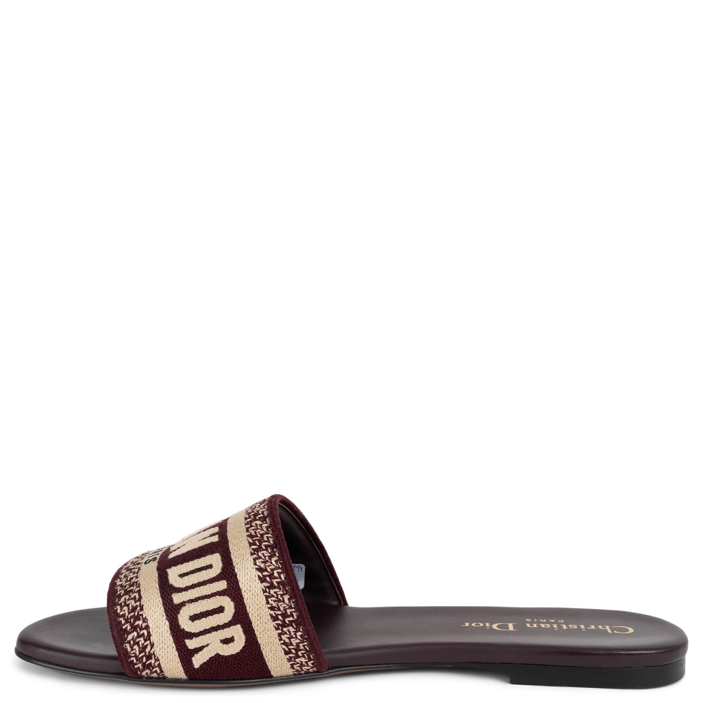 Women's CHRISTIAN DIOR burgundy DWAY EMBROIDERED Slide Sandals Shoes 37 For Sale