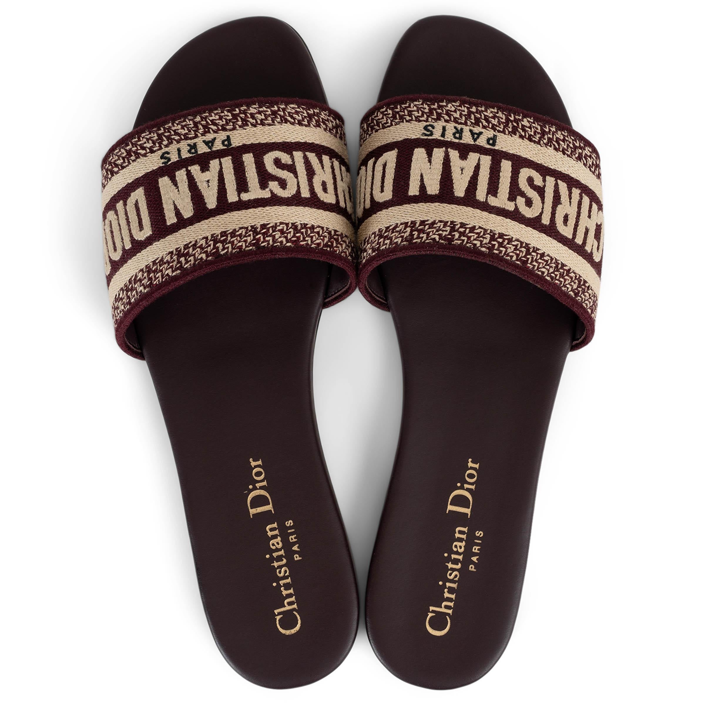 CHRISTIAN DIOR burgundy DWAY EMBROIDERED Slide Sandals Shoes 37 For Sale 2