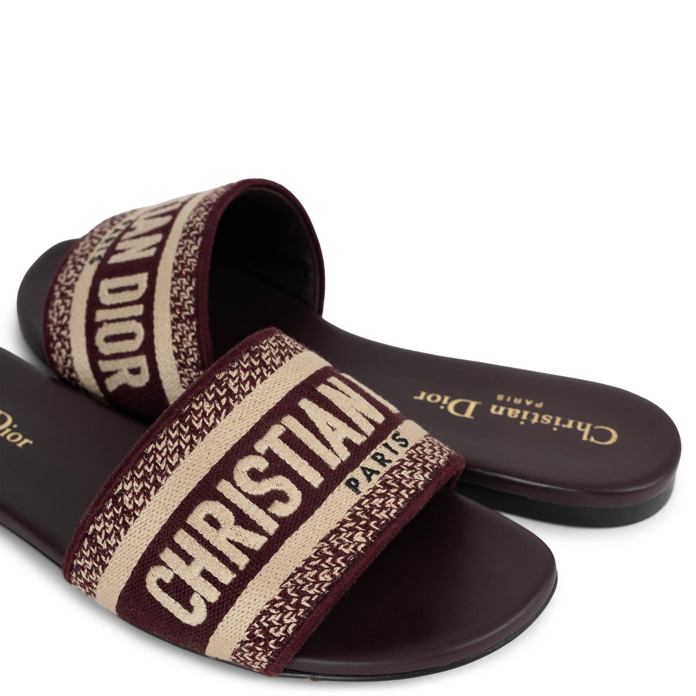 CHRISTIAN DIOR burgundy DWAY EMBROIDERED Slide Sandals Shoes 37 For Sale 3