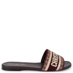 CHRISTIAN DIOR burgundy DWAY EMBROIDERED Slide Sandals Shoes 37