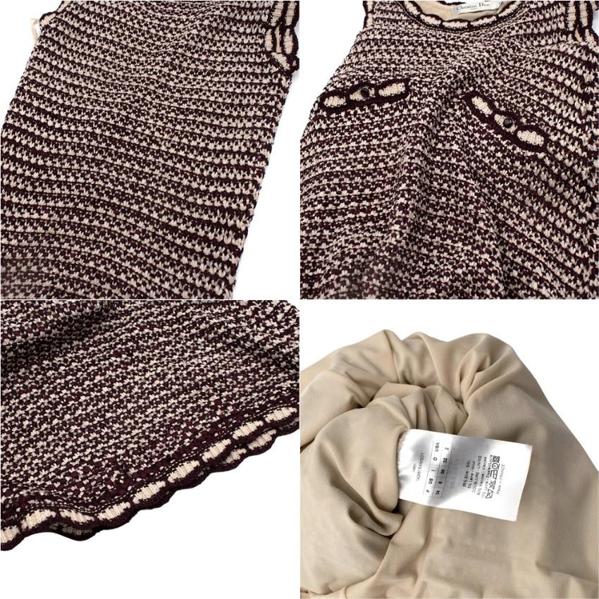 Christian Dior Burgundy & Ivory Silk-Blend Crochet Dress & Jacket Set - US 00 For Sale 4