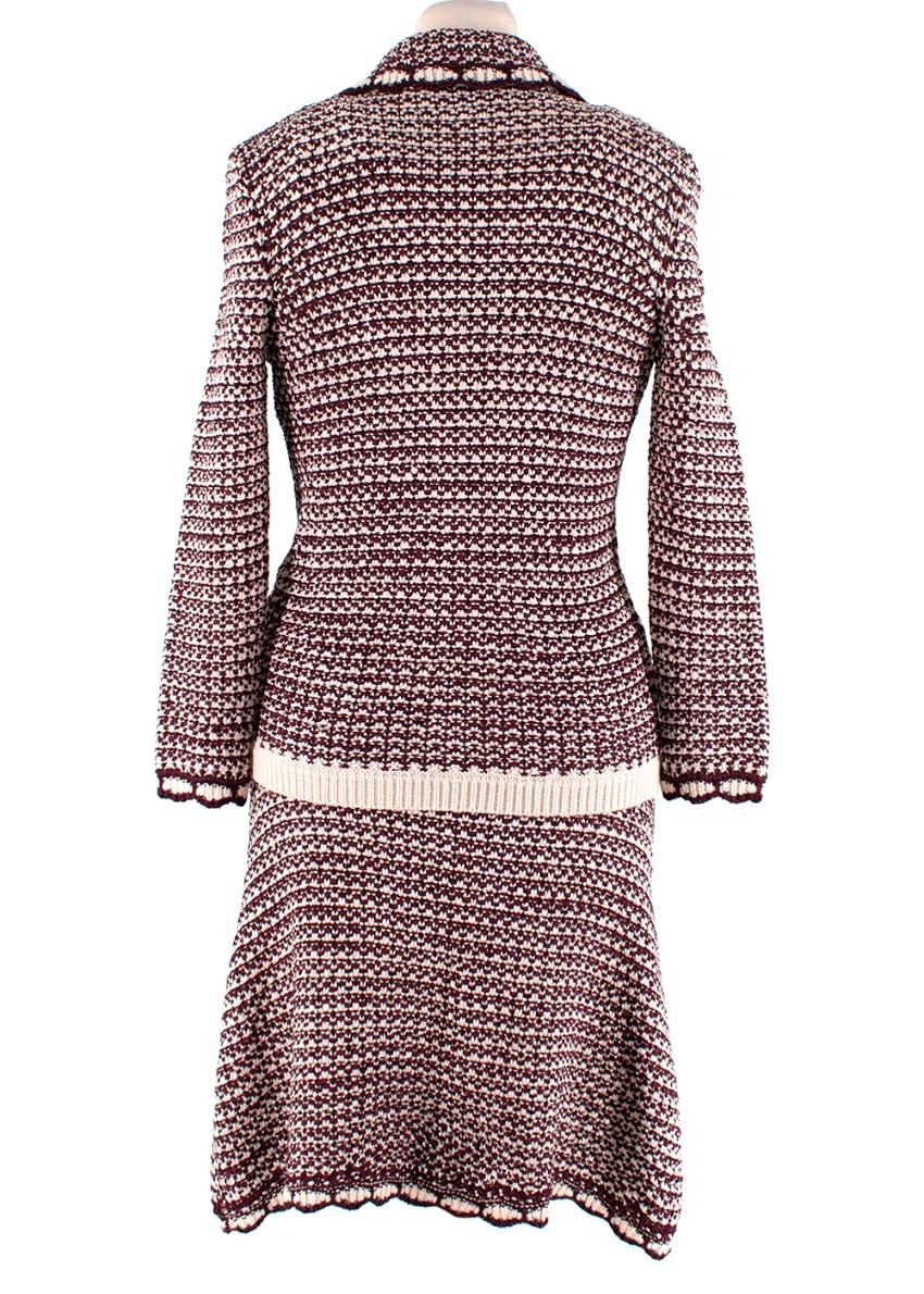 Black Christian Dior Burgundy & Ivory Silk-Blend Crochet Dress & Jacket Set - US 00 For Sale
