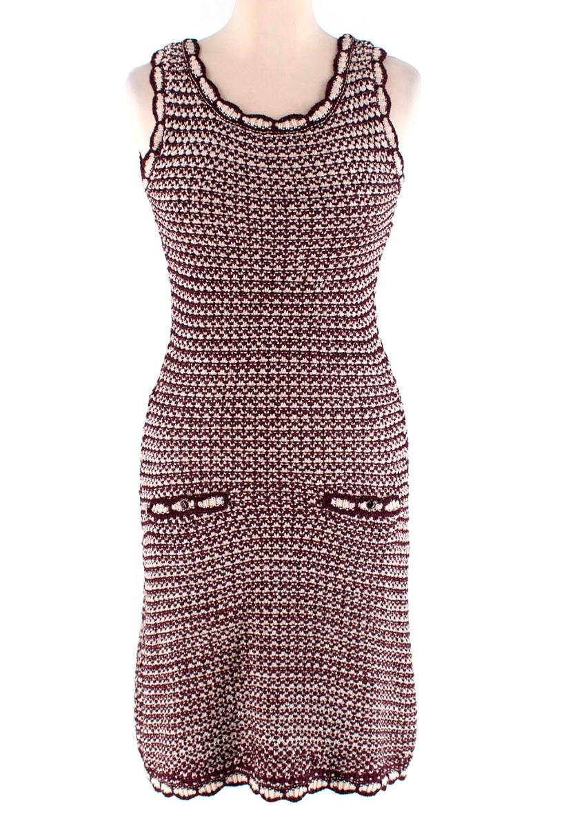 Christian Dior Burgundy & Ivory Silk-Blend Crochet Dress & Jacket Set - US 00 In Excellent Condition For Sale In London, GB