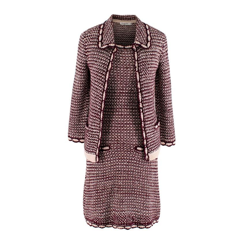 Christian Dior Burgundy & Ivory Silk-Blend Crochet Dress & Jacket Set - US 00 For Sale