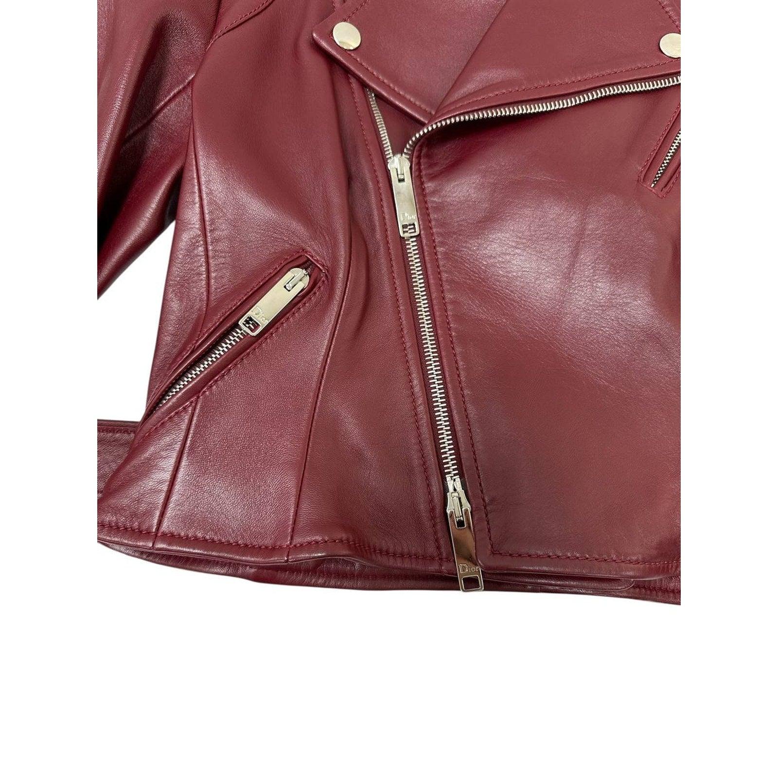 Christian Dior Burgundy Leder Biker Jacke Sz.38 (Schwarz) im Angebot