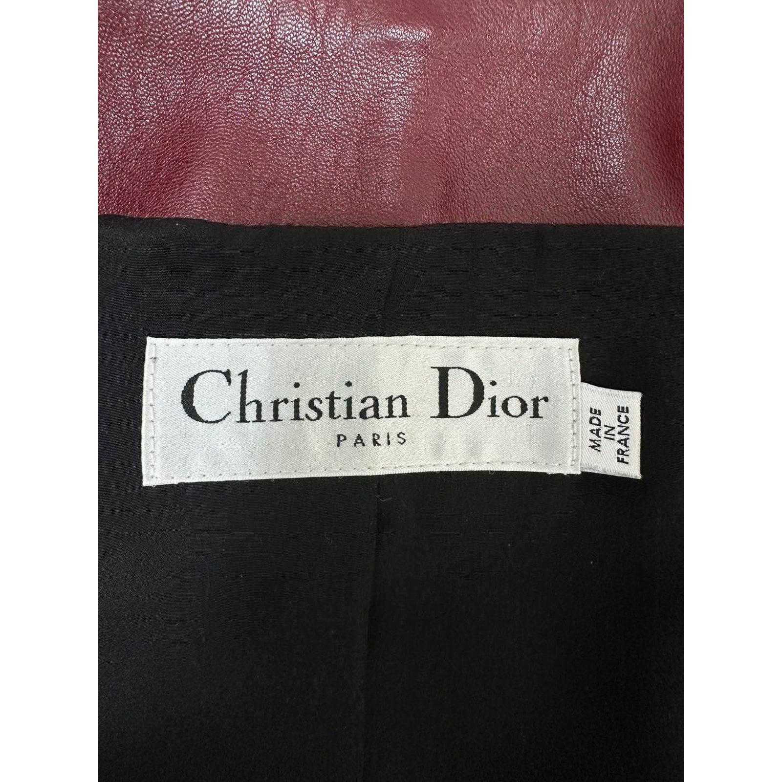 Christian Dior Burgundy Leder Biker Jacke Sz.38 Damen im Angebot