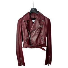 Christian Dior Burgundy Leder Biker Jacke Sz.38